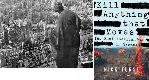 사진 왼쪽. 공습으로 폐허가 된 드레스덴. 1945년 2월. 오른쪽 베트남 전쟁 기간 벌어진, 미군의 민간인 학살 탐사기록물. N. 터스, 2013년. 