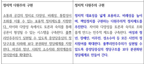 민주당 강령 개정안 중의 일부. 민주당 홈페이지 자료에서 화면 갈무리  
