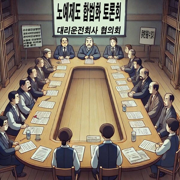 AI가 그린 대리기사를 노예화하는 대리운전회사와 플랫폼 기업. 전국대리운전노동조합