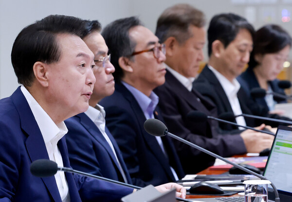  윤석열 대통령이 27일 서울 용산 대통령실 청사에서 열린 국무회의에서 발언하고 있다. 2024. 08.27 연합뉴스