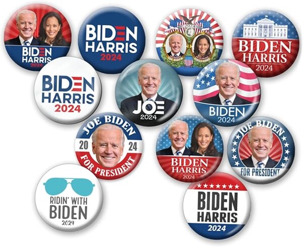 조 바이든 대통령이 후보사퇴를 하기 전, 바이든-해리스 팀의 선거자금 확보 목적으로 판매했던 배지. 