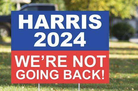카멀라 해리스 민주당 대선 후보의 선거 슬로건. "우리는 뒤로 돌아가지 않겠다."