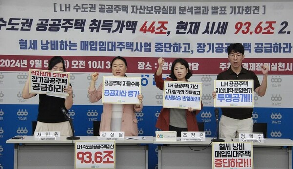 경실련이 5일 서울 종로구 경실련 강당에서 ‘LH 수도권 공공주택 자산보유 실태 분석 결과 발표’ 기자회견을 하고 있다. [경실련]