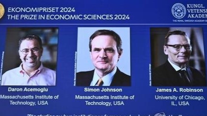 노벨 경제학상 '국가간 번영의 차이' 연구 아제모을루 등 3인[AFP=연합뉴스]