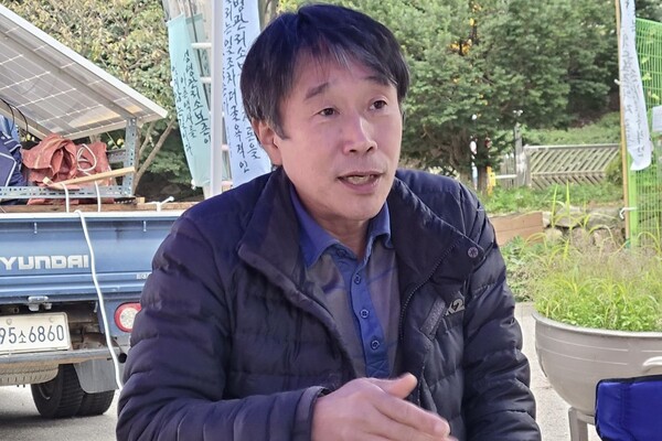경기 동두천시 소요산 소형주차장 천막농성장에서 만난 경기북부평화시민행동 김대용 공동대표. 2024.10.7. 임석규 프리랜서 기자