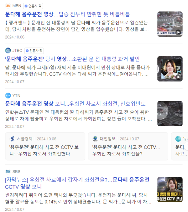 문다혜 씨 음주운전 영상에 관해 쏟아진 보도들