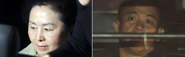 김건희 씨 공천 개입 의혹과 미래한국연구소의 불법 여론조사 의혹 등 사건의 핵심 인물인 국민의힘 김영선 전 의원과 명태균(오른쪽) 씨가 지난 14일 오후 경남 창원시 성산구 창원지방법원(창원지법)에 구속 전 피의자 심문(영장실질심사)을 마치고 법원을 나서고 있다. 2024.11.14. 연합뉴스