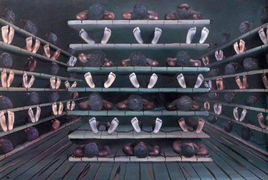 노예선에 짐짝처럼 실린 노예들의 모습을 담은 18세기 기록화