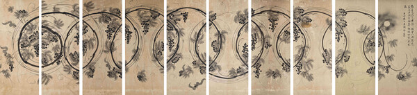 포도도(葡萄圖), Painting of Grapes, 조선, 지본수묵, 112×47.5cm (10), 가회민화박물관 소장