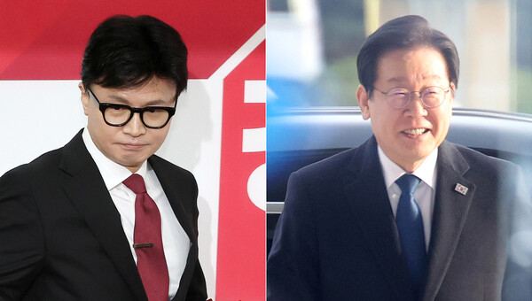 국민의힘 한동훈 대표와 더불어민주당 이재명 대표. 지난 11월 25일 국회에 들어오는 모습이다. 2024.12.6. 연합뉴스 