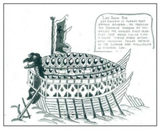 셔우드 홀이 처음 구상한 크리스마스실의 거북선 도안. 영어로 이순신 장군 이름도 적어놓았으나 일제의 반대로 발행되지는 못했다. 미국 스미스소니언 박물관이 소장하고 있다. (대한결핵협회 제공)