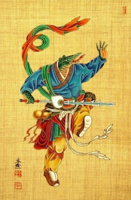 십이지신(十二支神) 가운데 푸른 뱀을 그린 민화