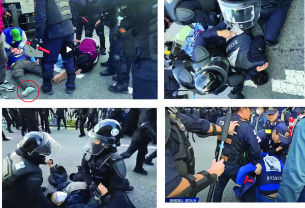 지난 9일 서울 숭례문 일대에서 열린 '2024 전국노동자대회·1차 퇴진 총궐기' 집회에 참석했던 민주노총 조합원들이 경찰 폭력에 쓰러지거나 연행당하고 있다. 사진=민주노총 홈페이지