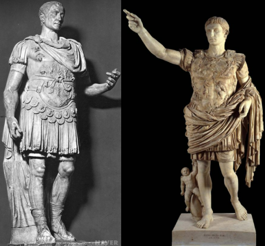 달력의 7월과 8월을 각각 자신의 이름을 따서 지은 율리우스 카이사르(왼쪽)와 아우구스투스 황제의 석상.