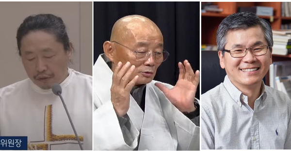 왼쪽부터 김용태 신부, 명진 스님, 이찬수 목사. 