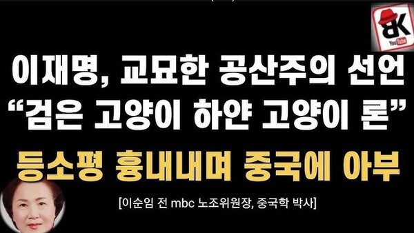 이재명 대표의 실용주의마저 '친중 공산주의'라고 공격하는 극우 유튜버 화면 갈무리 
