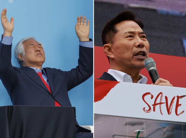 윤석열을 지지하는 대표적인 개신교 목사 전광훈, 손현보 씨.