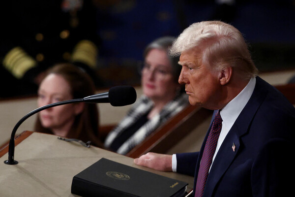 도널드 트럼프 미국 대통령이 4일 미 연방의회 의사당 상하원 합동연설에서 발언하고 있다. 2025. 03. 04 [로이터=연합뉴스]