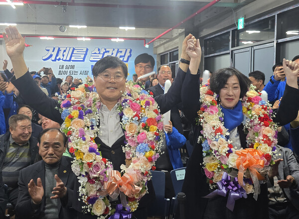 경남 거제시장 재선거에서 당선된 더불어민주당 변광용 당선인. 2025.4.3. 연합뉴스