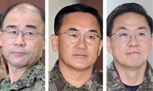 윤석열의 12.3 비상계엄에 참여한 곽종근 특전사령관, 여인형 방첩사령관, 이진우 수방사령관(왼쪽부터). 연합뉴스 사진 편집