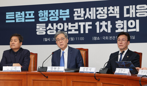 21일 서울 여의도 국회에서 열린 더불어민주당 '트럼프 행정부 관세정책 대응을 위한 통상안보TF 1차 회의'에서 김현종 단장(전 국가안보실 2차장)이 발언하고 있다. 2025.4.21