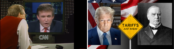 사진 4. 왼쪽 래리킹 쇼에 출연한 트럼프. 오른쪽 트럼프와 맥킨리 대통령