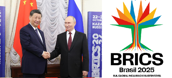 사진 5. 시진핑 주석과 푸틴 대통령(브릭스 정상회의 2024, 러시아 카잔). 오른쪽은 오는 7월 브라질에서 열리는 브릭스 정상회의 2025 포스터.