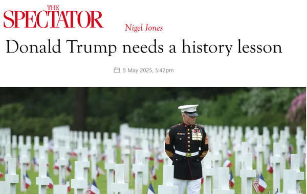 사진 4. ‘트럼프씨, 역사 공부를 더 하시라’라는 제목의 칼럼을 실은 영국의 시사교양 주간지 〈스펙테이터〉(2025년 5월 5일).