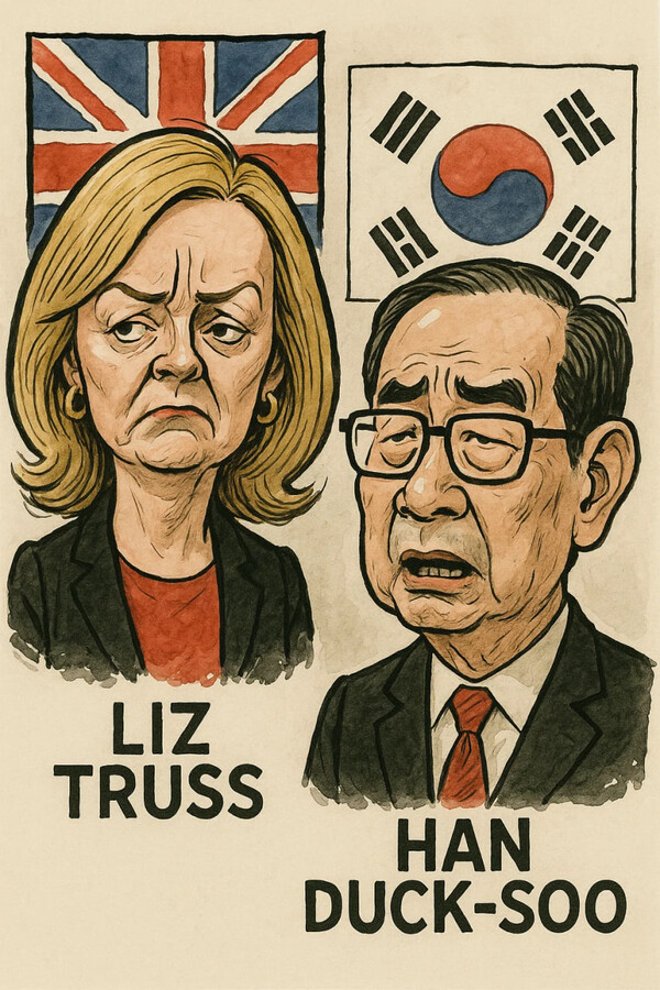 텍스트를 기반으로 한 이미지를 생성해 주는 인공지능 Sora가 만들어낸 리즈 트러스 전 영국 총리(왼쪽)와 한덕수 전 대한민국 국무총리. 김성수 시민기자