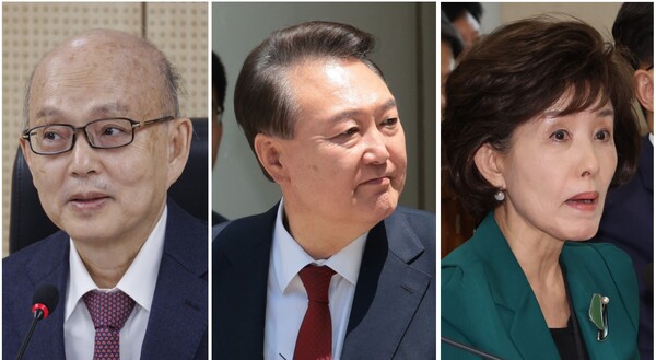 파면된 윤석열 전 대통령(가운데)과 그가 임명한 안창호 국가인권위원회 위원장(왼쪽), 박선영 진실화해를위한과거사정리위원회 위원장(오른쪽). 