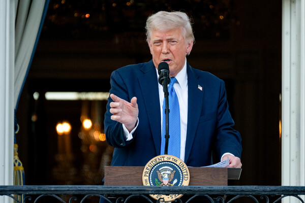 도널드 트럼프 미국 대통령이 4일 백악관 사우스론에서 열린 여름파티에서 발언하고 있다. 2025. 06. 04 [UPI=연합뉴스]