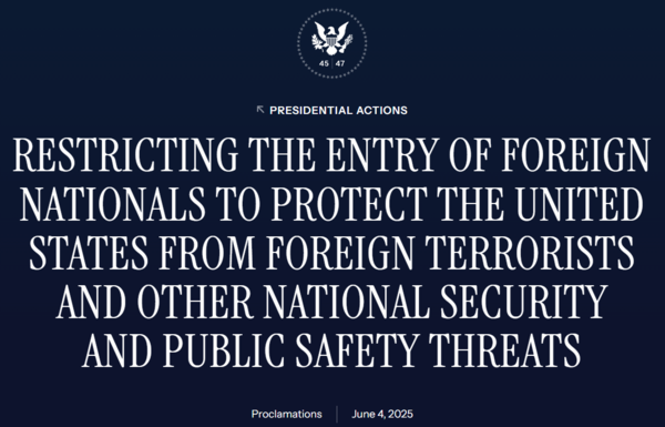 도널드 트럼프 미국 대통령은 4일 발표한 포고문.에서 이란을 포함한 12개국을 상대로 미국 입국 전면 금지 조치를 내리고 베네수엘라 등 7개국에는 입국 부분 제한 조치를 내렸다. 2025. 06. 04 [백악관 홈피 캡처] 시민언론 민들레