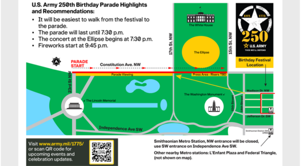 미국 육군 창설일인 14일 대규모 군사 퍼레이드가 진행되는 워싱턴D.C. 지역. 2025. 06. 09 [NBC4 워싱턴 켑처]