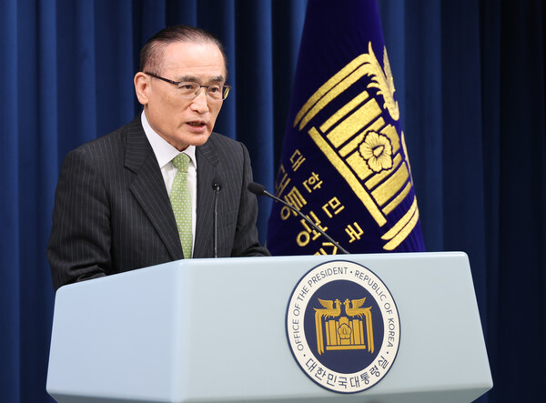 위성락 국가안보실장이 15일 서울 용산 대통령실에서 이재명 대통령 캐나다 G7 정상회의 참석 관련 설명을 하고 있다. 2025.6.15. 연합뉴스