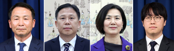 이재명 대통령은 15일 국가안보실과 AI수석 인사를 단행했다. 왼쪽부터 김현종 1차장(전 문재인 정부 청와대 국방개혁비서관), 임웅순 2차장(주캐나다 대사), 오현주 3차장(주교황청대한민국대사관 특명전권대사), 하정우 AI미래기획수석(네이버클라우드 AI 혁신센터장). 2025.6.15. 연합뉴스 자료사진