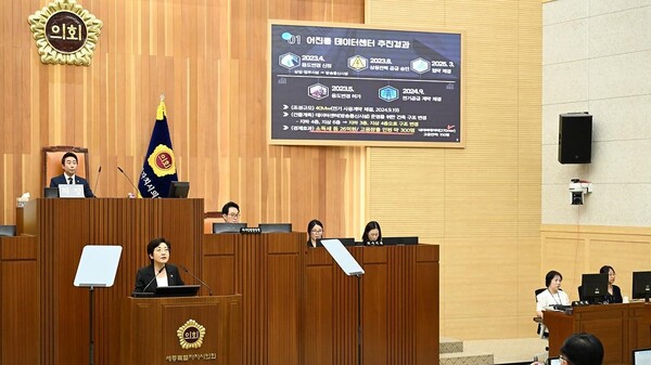 이순열 세종시 시의원이 23일 열린 제98회 정례회 제2차 본회의에서 어진동 데이터센터 설립의 문제점을 지적하며 질의하고 있다. 2015.6.23. 세종특별자치시의회 제공