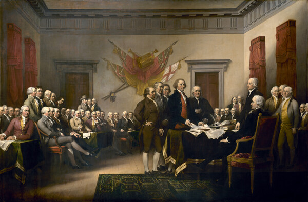 존 트럼불(John Trumbull)의 1818년 작품 '독립선언(Declaration on Independence)'. 미국 의회 의사당에서 볼 수 있다. (Public Domain)