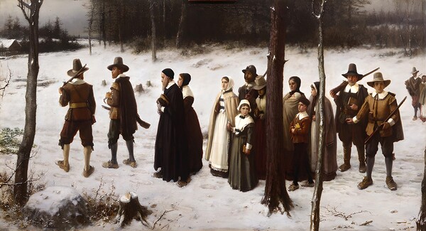조지 헨리 보턴(George Henry Boughton)의 1867년 작품 '교회 가는 청교도들(Pilgrims Going to Church)'. (Public Domain)