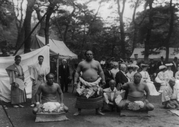 미국, 특히 러일 전쟁을 중재한 시어도어 루스벨트 (Theodore Roosevelt) 대통령은 일본에 우호적이었다. 1907년 11월에는 백악관에 스모 선수들을 초청해 시험 경기를 하도록 했다. 