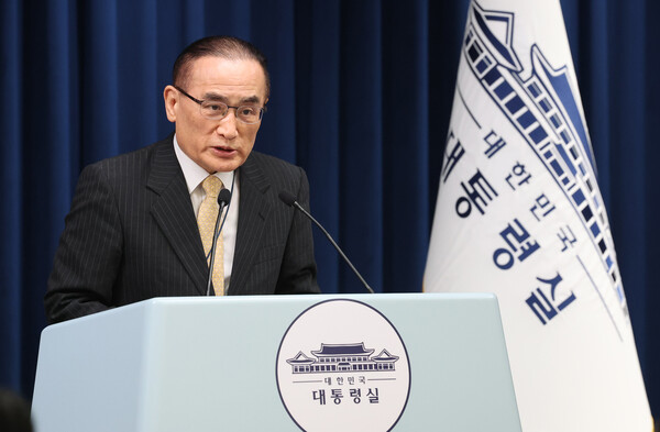 미국에서 귀국한 위성락 국가안보실장이 9일 용산 대통령실에서 방미 결과에 관해 브리핑하고 있다. 2025.7.9 연합뉴스