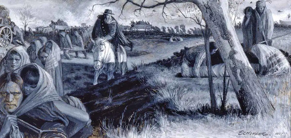 Brummett Echohawk, Trail of Tears (1957), The Gilcrease Museum, Tulsa