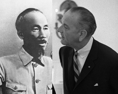 존슨(오른쪽)의 전설적인 설득 또는 불링이 호찌민(왼쪽)에게 먹혀들지 않았다. '마초' 감성의 존슨은 베트남에서 자신의 체면을 되찾아야 한다고 믿었다. 박정희가 주장했던대로 압도적 파괴력을 동원한 이유이다. 사진=이길주 시민기자 제공