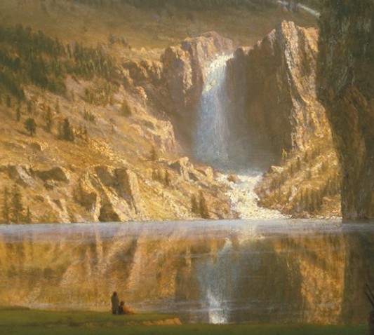 두 원주민이 폭포를 바라보고 있다. 높은 생산성과 다양한 소비 능력이 존재의 목적이 아님을 말해주는 듯한 여유 있는 장면이다.