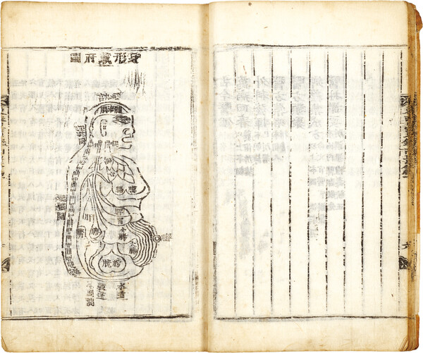 그림5) 『동의보감』에 실린 ‘신형장부도’(身形臟腑圖)이다. 정기신(精氣神)의 순환은 물론이요, 인체를 대우주와 대응시키는 천인상응론(天人相應論)을 보여준다. 정신과 물질의 상호작용으로 병을 꿰뚫는다. 『황제내경』을 비롯해 동아시아 의학서와 조선의 향약론을 집대성하여 허준이 편찬했다. 소리는 이 몸에서 나는 것이다. 소리가 먼저요, 글꼴이 뒤를 따른다. 몸을 알지 못하면 글꼴에 심어 놓은 철학을 꿰뚫지 못한다. 신형장부도는 이응과 꼭지 이응이 돌아가는 숨자리를 잘 보여준다.