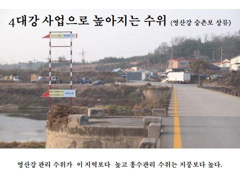 승촌보 인근은 물이 둑을 넘쳐서 2020년에 홍수피해가 났었다. 사진 전승수