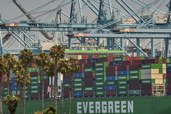 8월 1일, 로스앤젤레스 항구의 APM 터미널에서 운송 컨테이너가 처리되고 있다. 2025.8.1 AP 연합뉴스
