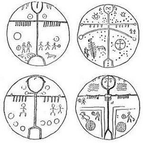 그림1) 몽골말 텡그리는 하늘을 뜻한다. 중앙아시아와 동아시아 유목민들이 믿었던 하늘신(天神)이기도 하다. 우리말 하늘님 하느님 하나님은 모두 텡그리와 연결되어 있다고 볼 수 있다. 이 그림은 몽골 샤먼들의 북에 그려진 그림이다. 텡그리가 두 팔을 벌리고 서 있다. 그 품에 모든 우주 생명들이 있다.