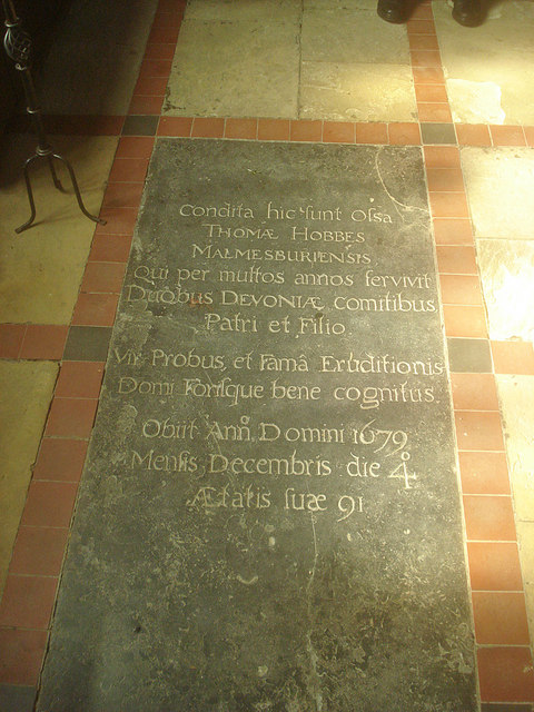 영국 더비셔주 올트 허크널에 있는 세례자 요한 교회에 있는 토마스 홉스의 무덤. (위키피디아)