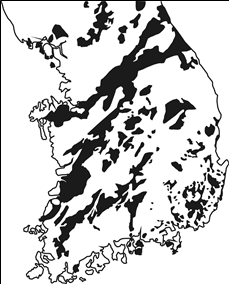 우리나라 화강암 분포지역. @정기영