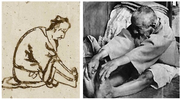 그림3) 왼쪽은 퇴계 이황의 ‘활인심방’(活人心房) 중의 한 그림이고, 오른쪽은 다석 류영모의 요가 체조다. 다석은 새벽에 일어나 요가 체조를 한 시간 가까이 했다.